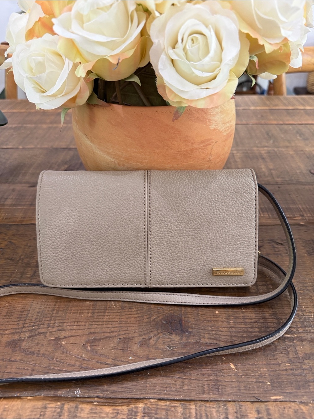 Tignanello Taupe Leather Crossbody Wallet